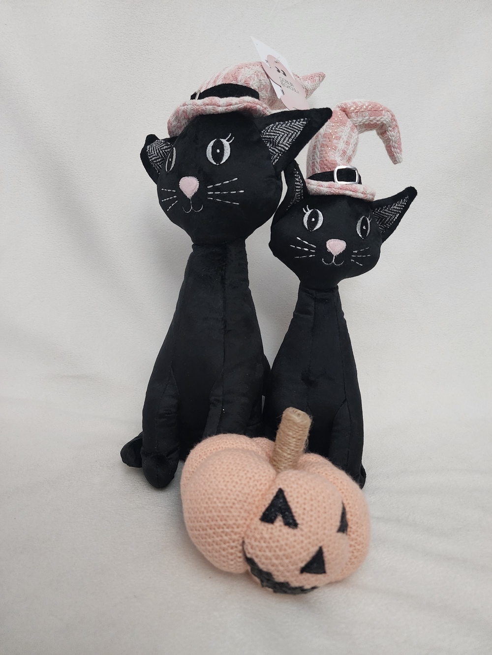 Halloween Black Plush Beanbag Cat with Pink Witch Hat - Decorative